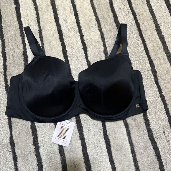 Savage X Fenty NWT Rihanna Black Padded Underwire Bra with Straps Size 46DDD New - Picture 1 of 8